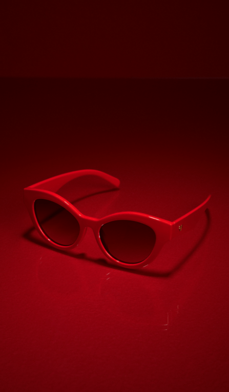 Gafas de sol rojas para mujer. Campaña San Valentín, Studio F Colombia. 