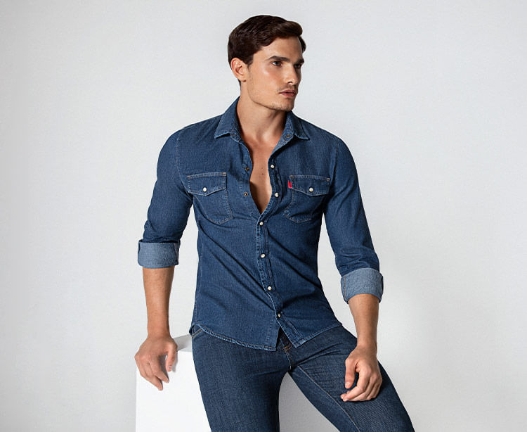 Foto de modelo usando ropa formal para hombre en jean de la marca STUDIO F